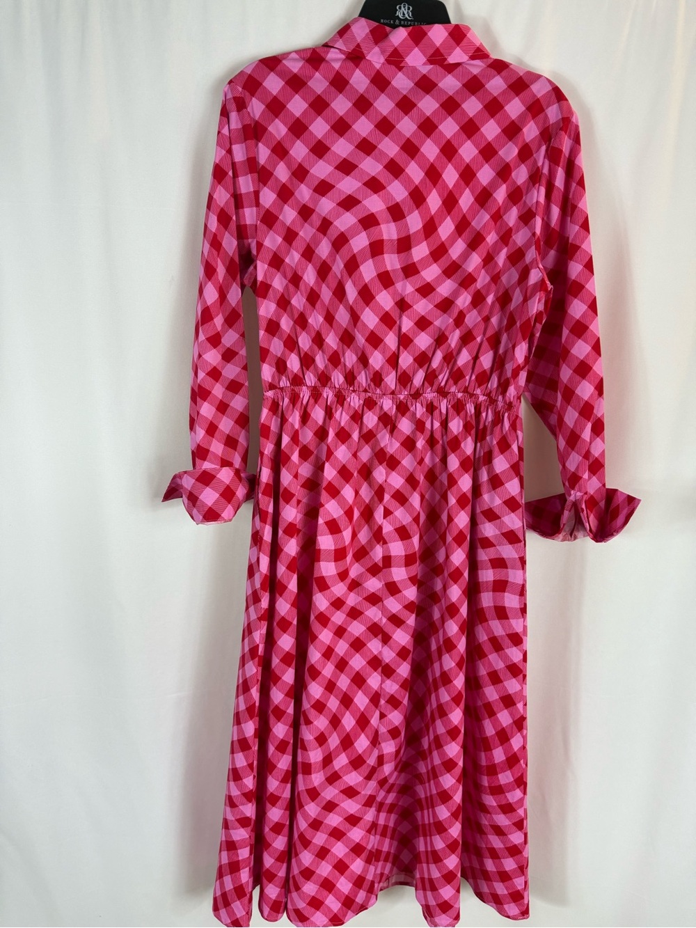 Scoop women dress Red Pink Gingham Twist-Waist Midi Shirt Dress size: L - Picture 14 of 17